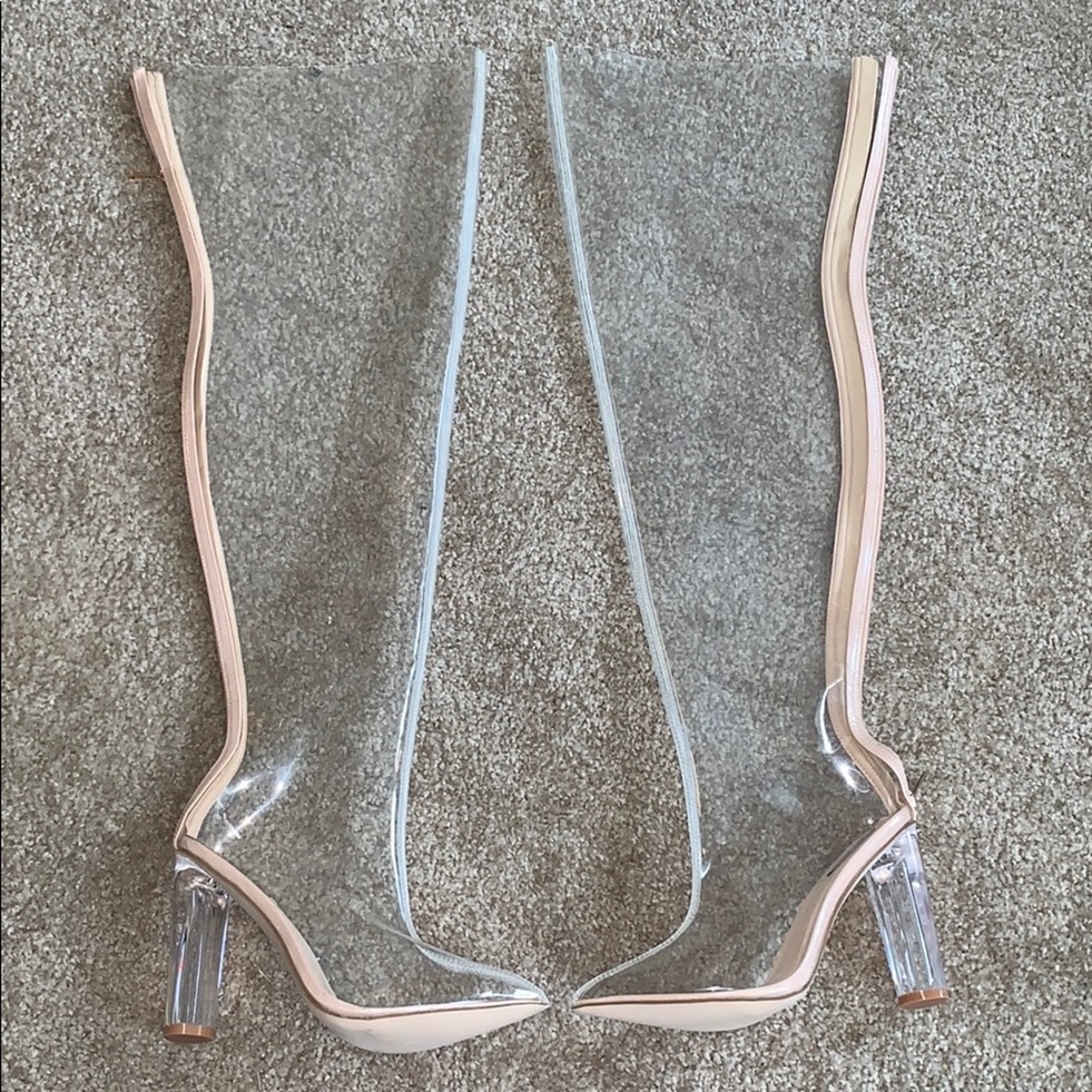 Brand new thigh high clear boots
